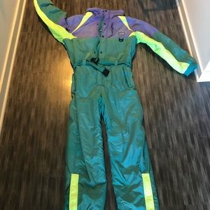 Vintage 80s AVIAN Aqua 1 Piece Snowsuit Medium